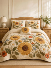 Farmhouse Sunflower Floral Quilted Bedding Set – Cozy Luxury Quilt Bedding with Matching Pillow Shams
