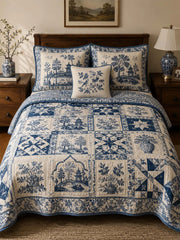 Blue Willow Chinoiserie 3-Piece Quilted Bedding Set