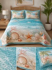 Seashells and Starfish on the Shore 3-Piece Quilted Bedding Set