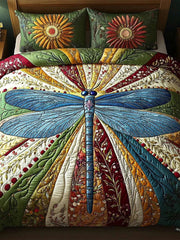 Golden Dragonfly 3-Piece Quilted Bedding Set