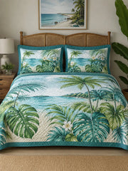 Tropical Sunset Palm Tree 3-Piece Quilted Bedding Set