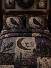 Raven Spooky Castle Patchwork 3‐Piece Quilted Bedding Set