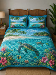 Coastal Sea Turtles 3-Piece Quilted Bedding Set