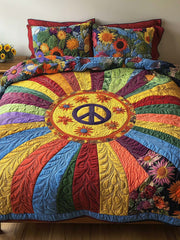 Peace Flower 3- Piece Quilted Bedding Set