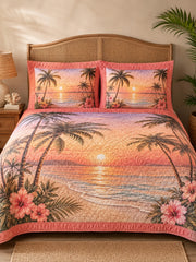 Tropical Sunset Palm Tree 3-Piece  Quilted Bedding Set