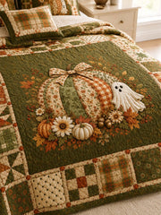 Pumpkin Ghost Harvest Quilted 3-Piece Bedding Set